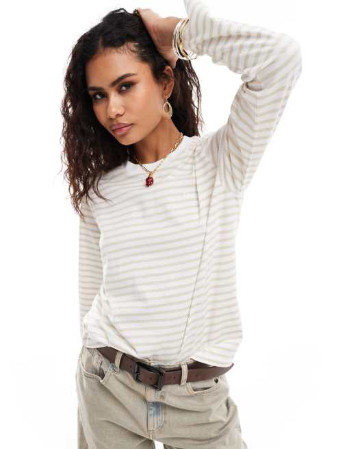 Lee Jeans - T-shirt à manches longues - Blanc et avoine rayé