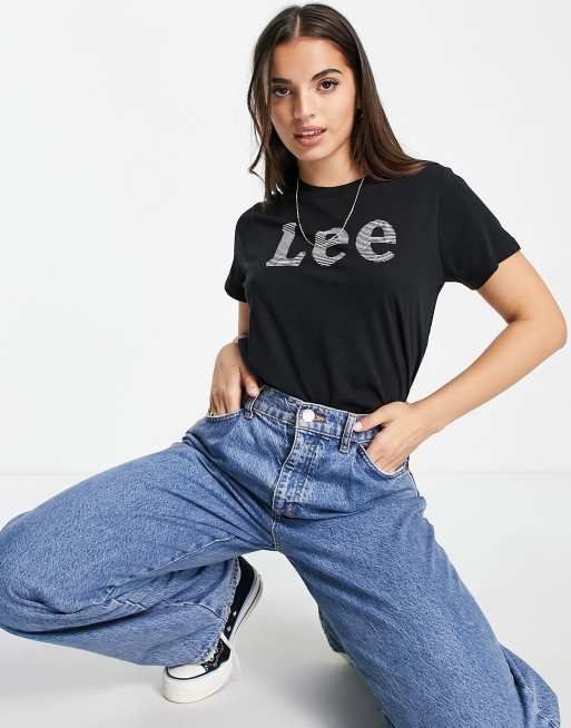 Lee Jeans - T-shirt met logo op voorkant in zwart