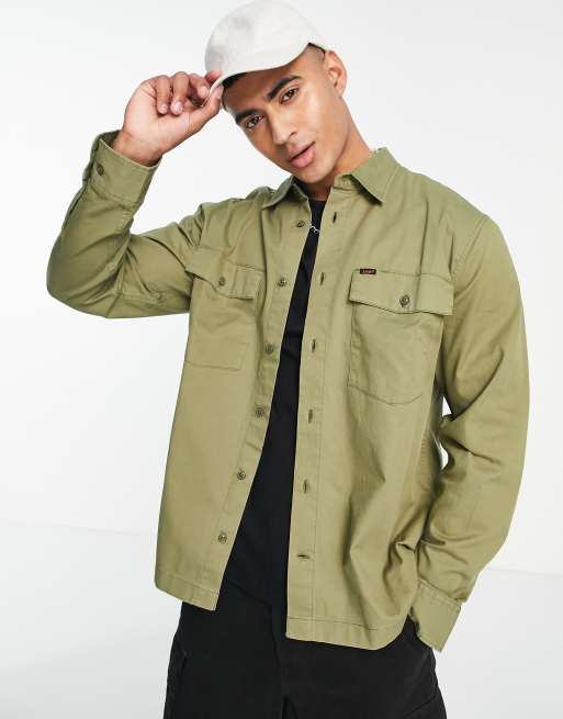 Lee – Kakigrön, avslappnad overshirt i twill