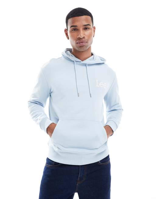 Lee – Kapuzenpullover in Hellblau mit welliger Logostickerei