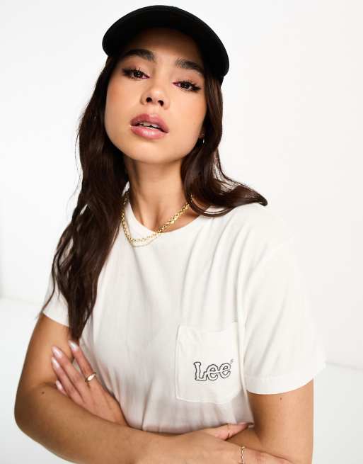 Lee – Kastiges T-Shirt in gebrochenem Weiß mit Brusttasche mit Logo , 4 von 4