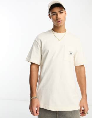 Lee Lee label logo pocket loose fit t-shirt in ecru-White