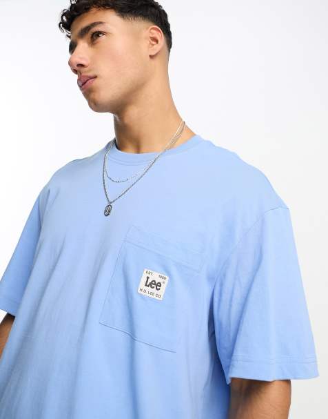Lee label logo pocket loose fit t-shirt in light blue - view 1
