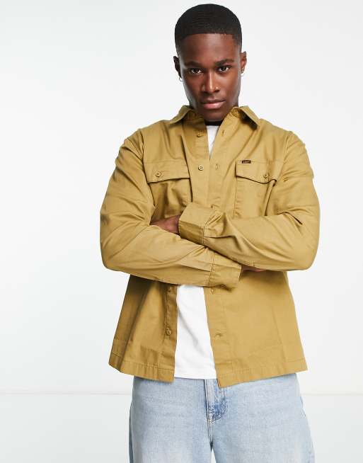 Lee label logo twill utility shirt relaxed fit in tan