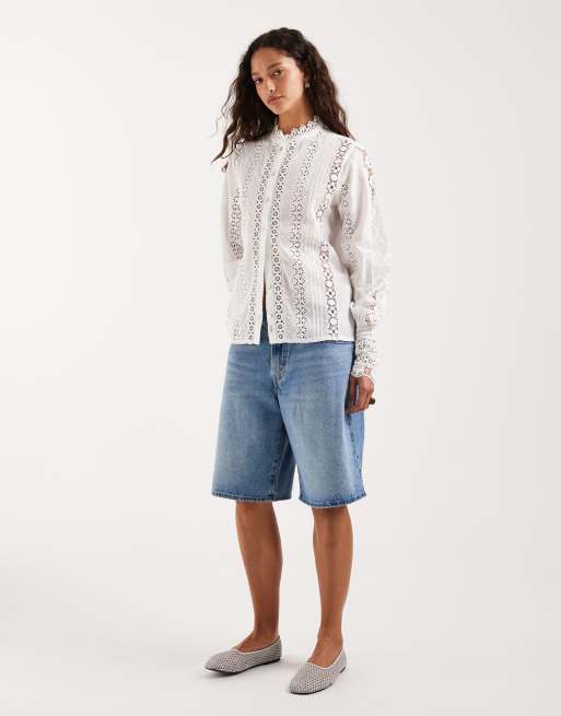 Lee lace trim blouse in white, 2 of 4