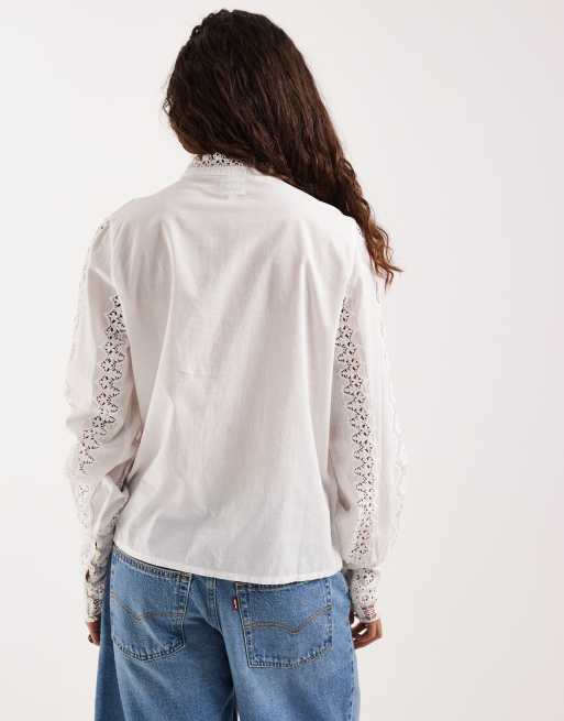 Lee lace trim blouse in white, 4 of 4