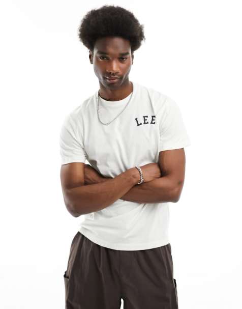 Lee – Lässig geschnittenes T-Shirt in Ecru mit bogenförmigem Logo - view 1