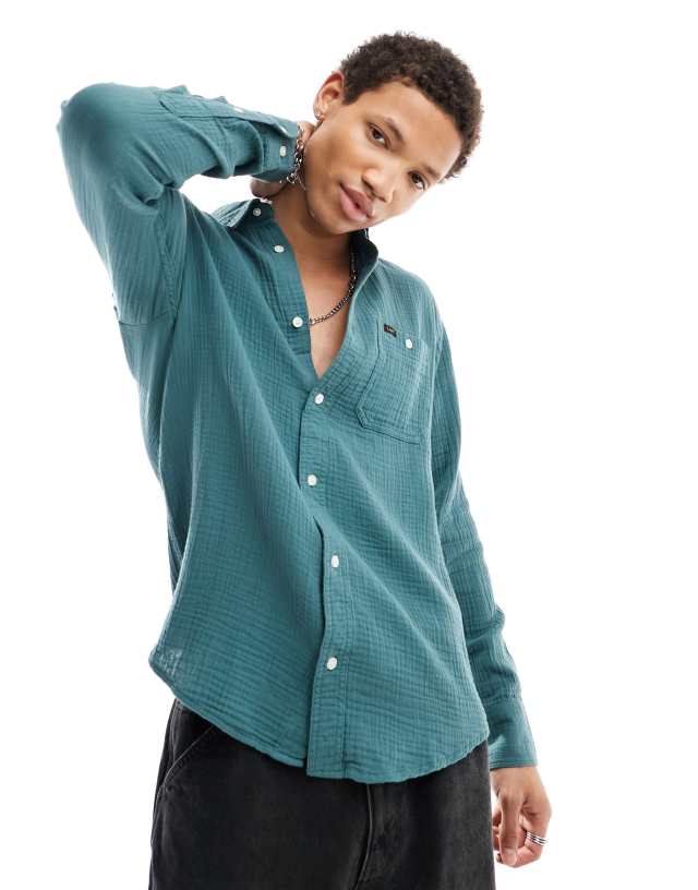 Lee - sure cotton shirt in dark green