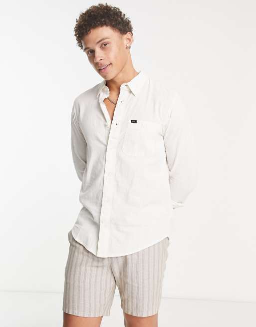 Lee – Leesure – Hemd aus Chambray aus Baumwoll-Leinen-Mix in Creme mit regulärem Schnitt