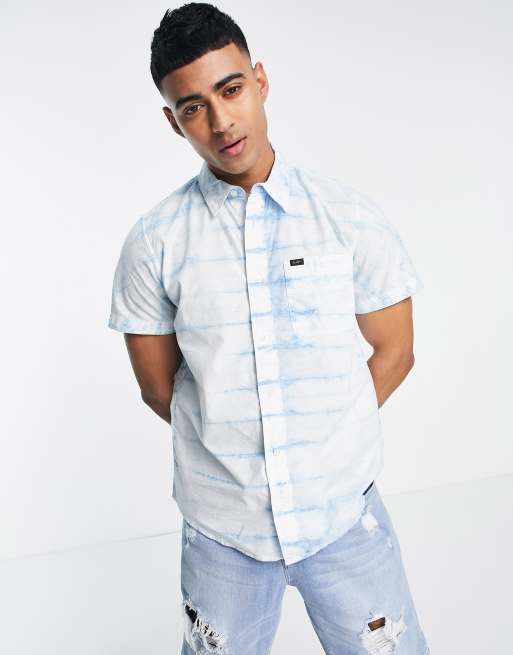 Lee Leesure short sleeve regular fit tie dye shirt in light blue | ASOS