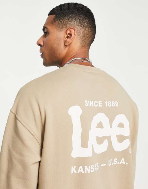 Lee – Locker geschnittenes Sweatshirt in Beige mit mittigem Logo