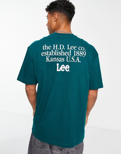 Lee – Locker geschnittenes T-Shirt in Dunkelgrün mit mittigem Box-Logo