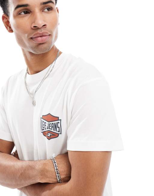 Lee – Locker geschnittenes T-Shirt in gebrochenem Weiß mit Retro-Logo auf der Brust, 2 von 4