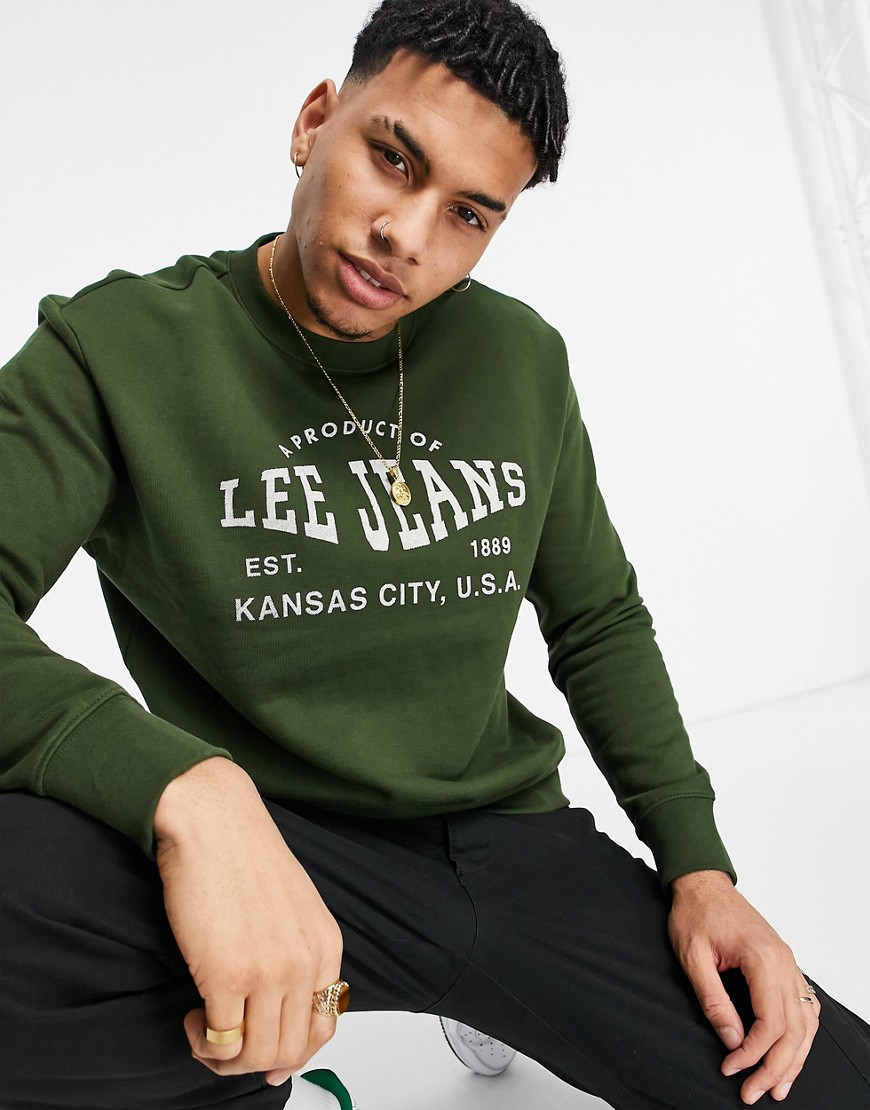 Lee logo crew neck sweatshirt in winter green