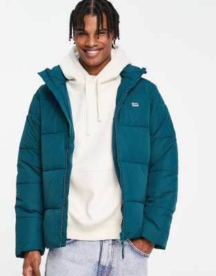 Lee logo hooded puffer jacket in dark green |