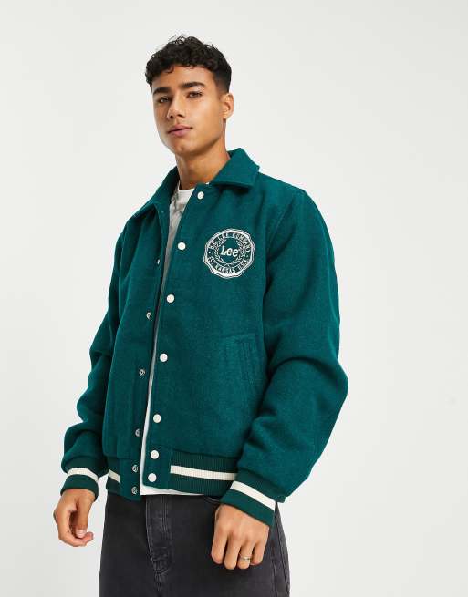 Green Varsity Jacket with White Leather Sleeves - Jack N Hoods S