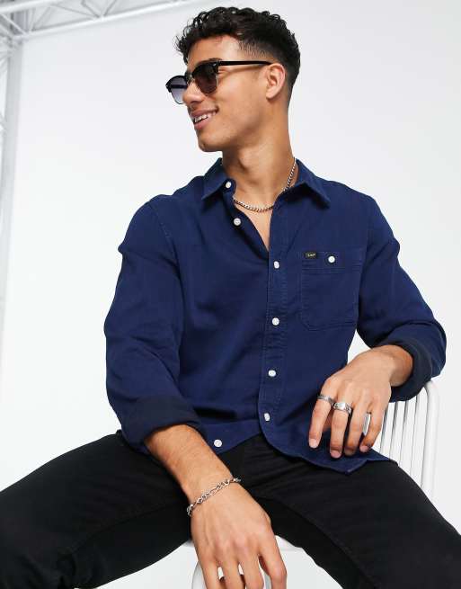 Lee long sleeve denim shirt in mid blue