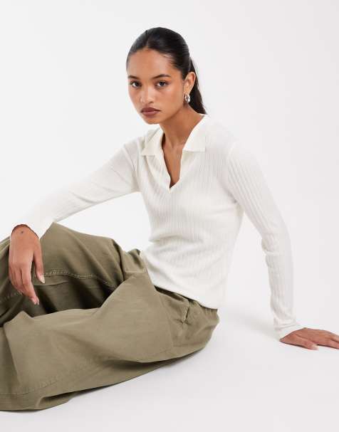 Lee long sleeve knitted waffle top in white