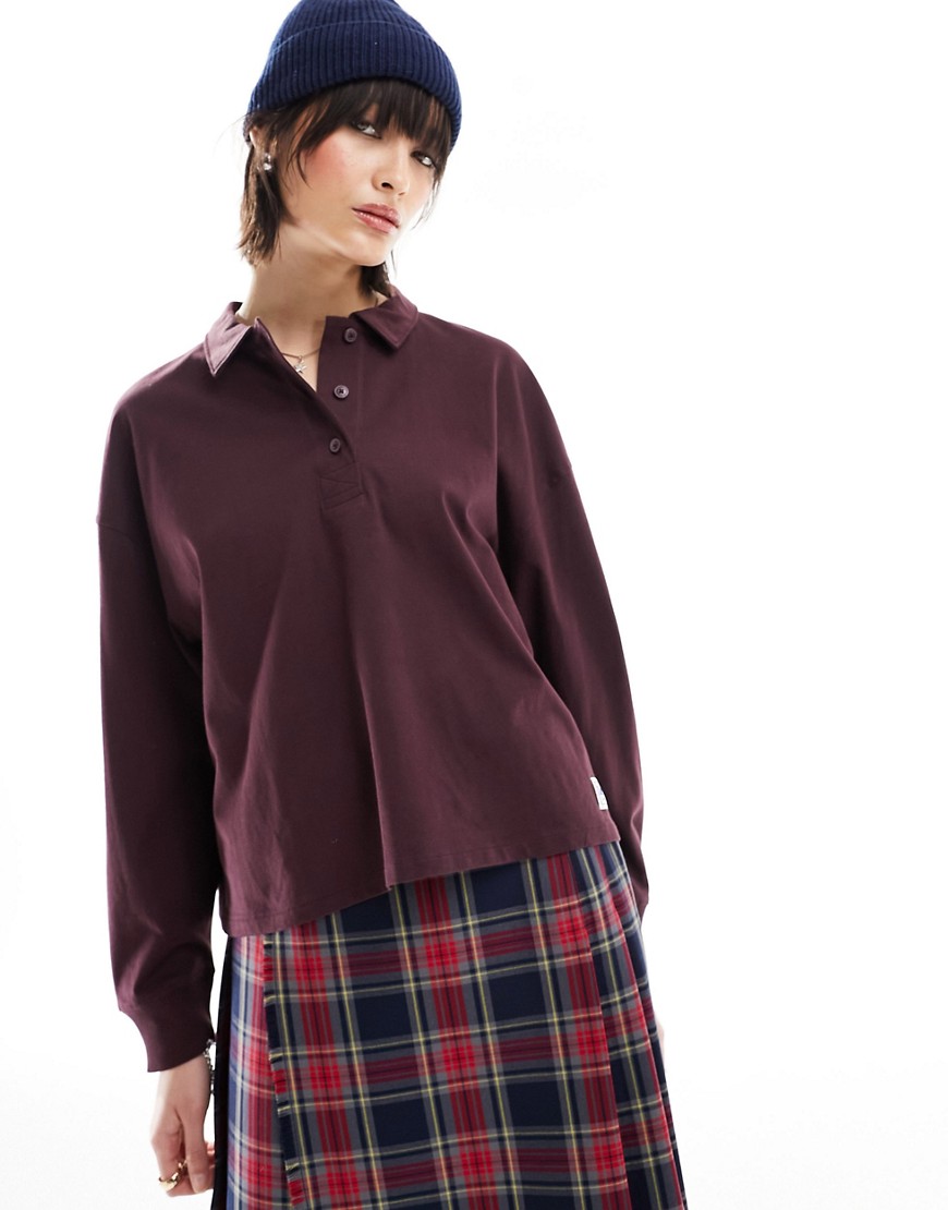 Lee long sleeve polo top in burgundy-Red