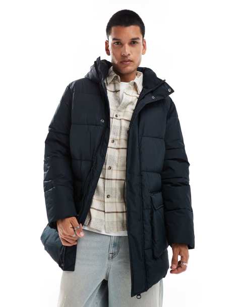 Lee longline hooded puffer jacket in black - view 1