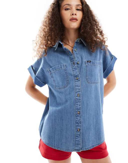 Lee - Losvallend denim overhemd met korte mouwen in blauw