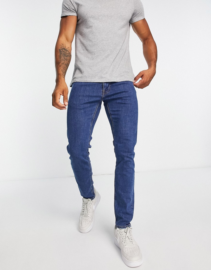 Lee luke slim tapered fit jeans in mid stonewash-Blue