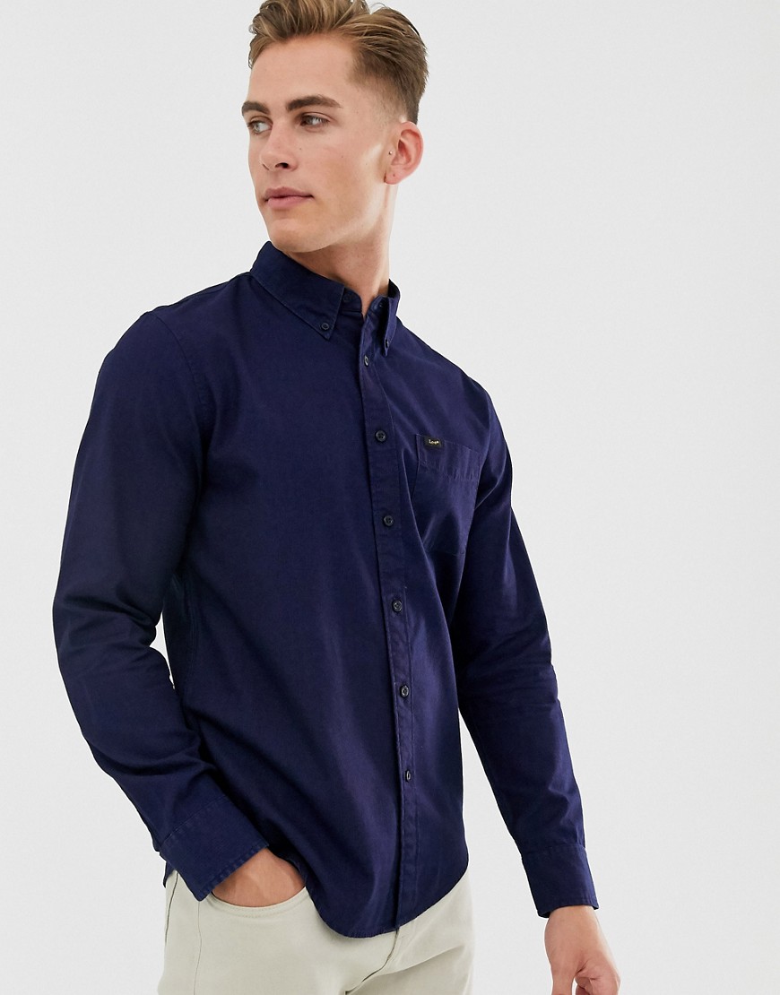 Lee - Marineblå skjorte med buttondown