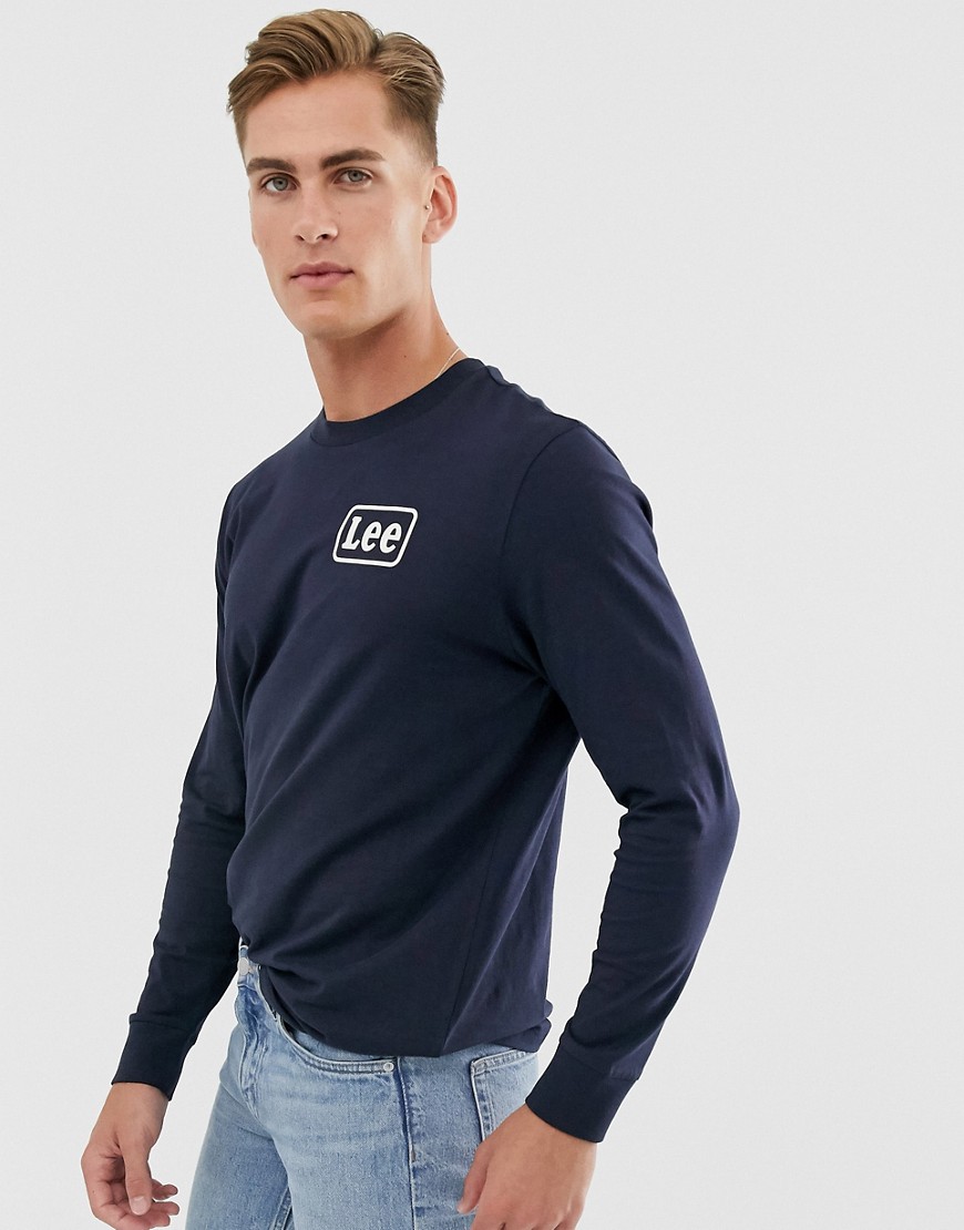 Lee - Marineblå t-shirt med lange ærmer og striber