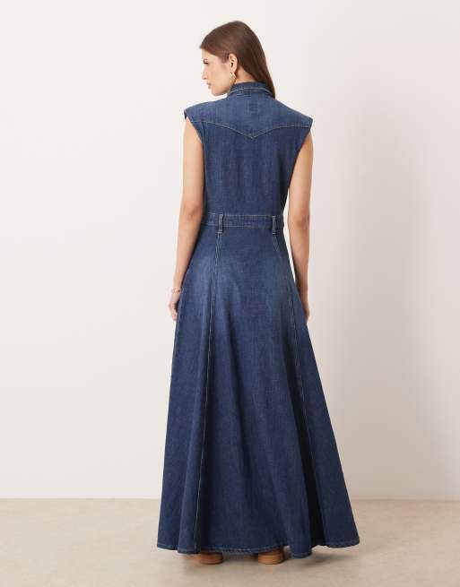 Lee maxi western dress in mid blue, 2 of 4