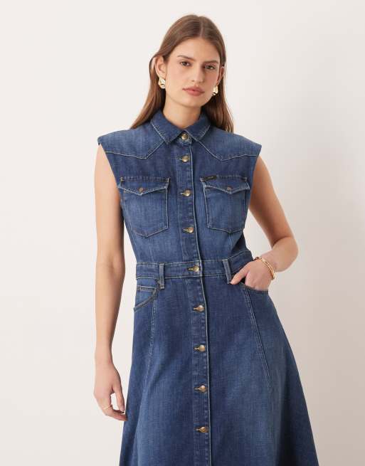 Lee maxi western dress in mid blue, 4 of 4