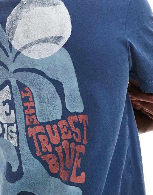 Lee - Mellemblå T-shirt med strandprint på ryggen i afslappet pasform, 4 af 4