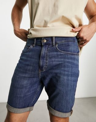 Lee mid thigh denim shorts in mid blue