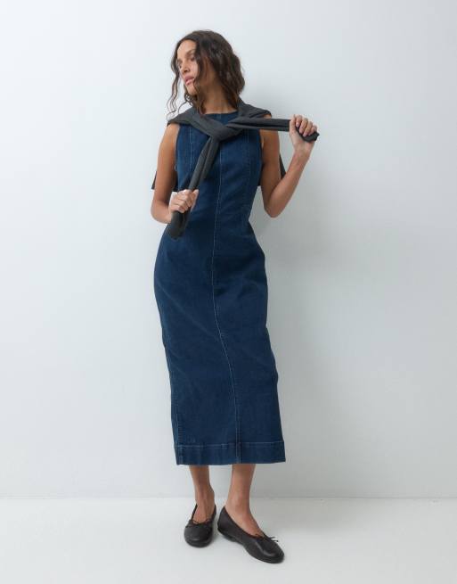 Lee midi denim jurk met naden in donkere wassing, 3 van 5