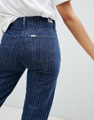 Lee - Mom jeans a vita alta in gessato