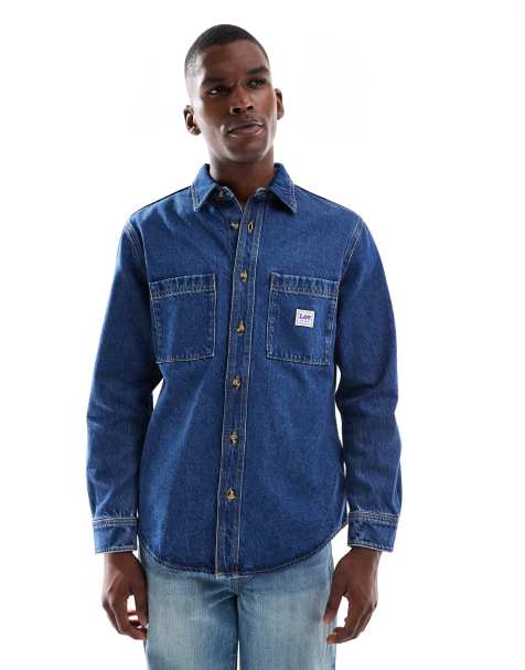 Lee workwear shirt in washed mid blue