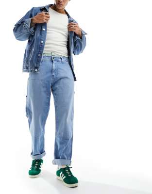 Lee Lee panelled carpenter straight fit jeans in light wash-Blue