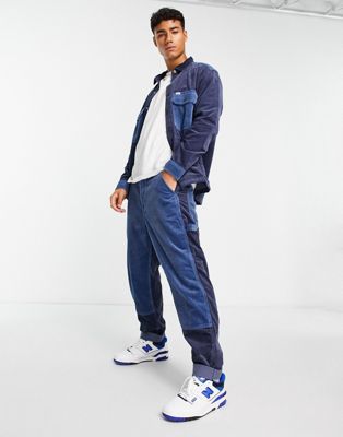 Lee panelled carpenter wide wale cord relaxed fit trousers in mid wash