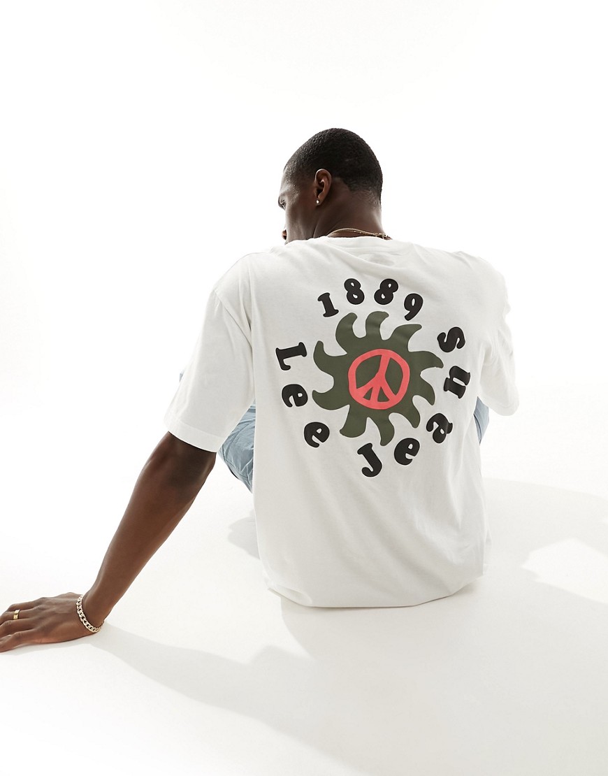 Lee peace logo back print loose fit t-shirt in ecru-White