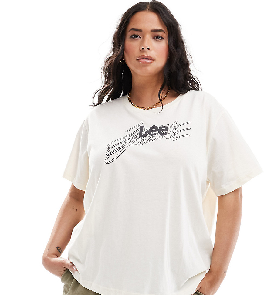 Lee plus bold logo tee in ecru-White
