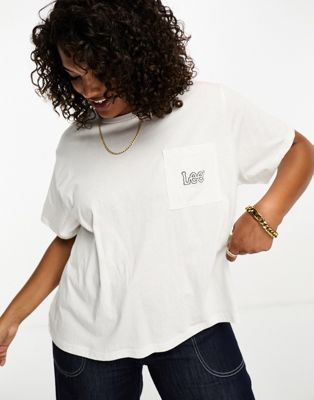 Lee Plus boxy fit pocket logo tee in off white