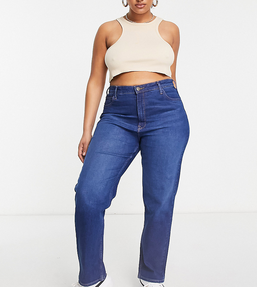 Lee Plus high rise mom jeans in mid blue wash