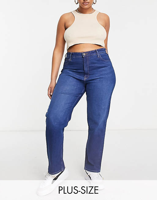 Lee - Plus - Mom jeans met hoge taille in middenblauw met wassing