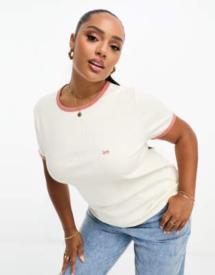 Lee Plus Lee Plus ribbed tee with embroidered logo in off white