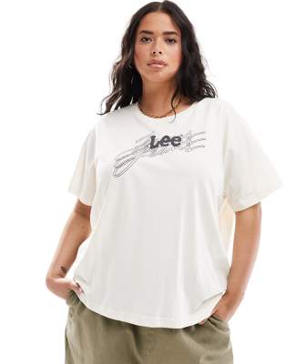 Lee Plus - T-Shirt in Ecru mit markantem Logo-Weiß