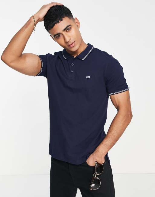 Lee – Polohemd in Marineblau mit Zierstreifen