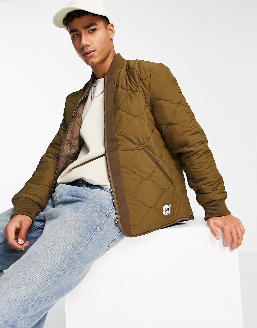 Lee Quilted Bomber Jacket In Khaki Green