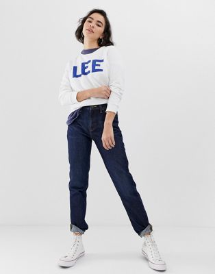 Lee – Raka mom jeans-Blå