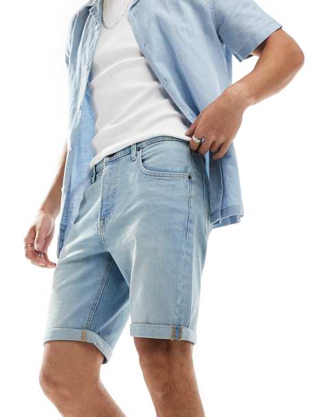 Lee – Regulär geschnittene Jeansshorts mit 5 Taschen und heller Waschung in Lake Rain - view 1