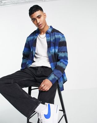 Lee relaxed fit acid wash large check overshirt in navy - ASOS Price Checker
