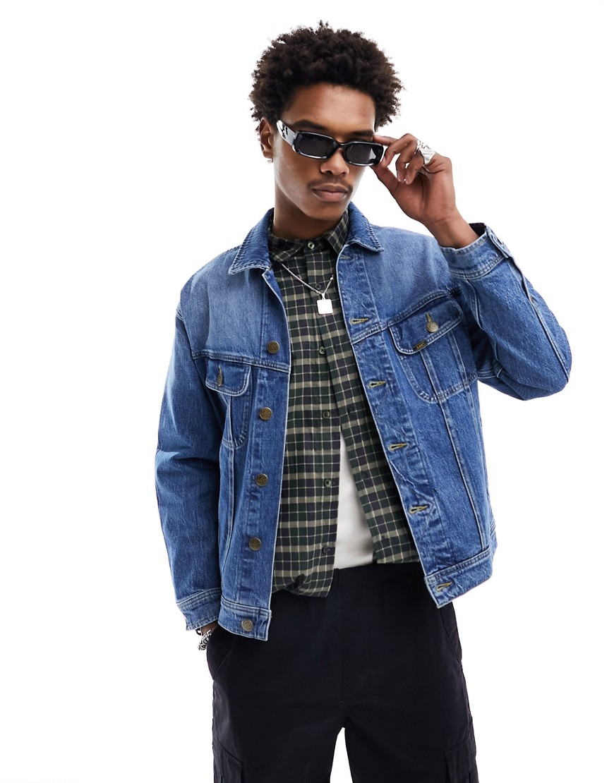 Lee relaxed fit denim rider jacket in mid wash-Blue